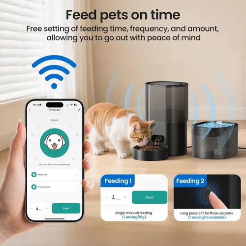 Miniatura 3 de Alimentador automático para gatos y fuente de agua 5G WiFi dispensadores de comida para gatos, control remoto por aplicación, alimentación