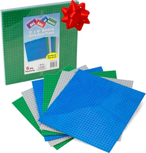Miniatura 8 de Placas base clásicas para ladrillos de construcción – Juego de 6 placas de construcción grandes de 10 x 10 pulgadas (multicolores) – Conectividad
