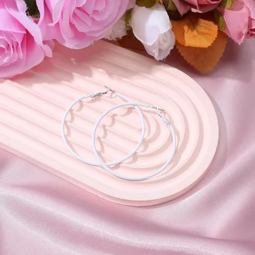Miniatura 7 de 2Pcs Hoop Earrings for Women 70s 80s 90s Large Retro Neon Earrings 60mm Hoop Earrings Cute Beach Earrings Party Earrings Accessories for Women