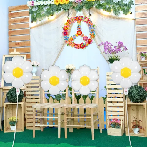 Miniatura 3 de Sotiff 21 globos de flores de margaritas blancas Groovy Flower Daisy Decoraciones de fiesta Retro Hippie Boho Girl Party Decor (20 x 15.7 pulgadas)