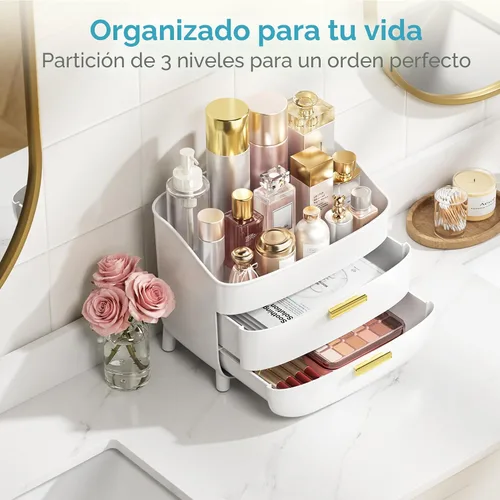 Miniatura 4 de Vtopmart - Organizador de maquillaje y cuidado de la piel de 3 niveles con cajones para tocador y encimera de baño, gran caja de almacenamiento