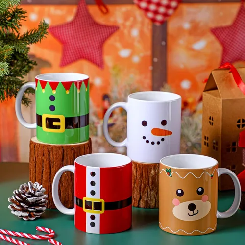 Miniatura 3 de Nitial Juego de 4 tazas de café navideñas de 12 onzas, regalo a granel para mujeres y hombres, decoración para cocina, oficina, hogar