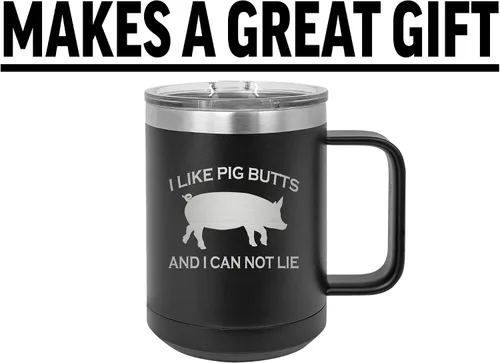 Miniatura 5 de Rogue River Tactical Funny BBQ Grill I Like Pig Butts Sarcastic Joke - Taza de café negra de acero inoxidable resistente con tapa, taza novedosa