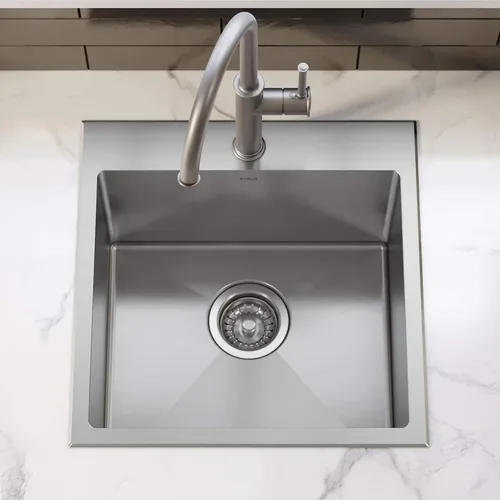 Miniatura 17 de Kraus Standart PRO - Fregadero de cocina de acero inoxidable de calibre 16 con tazón individual para bar, montaje superior/inferior de 18 pulgadas