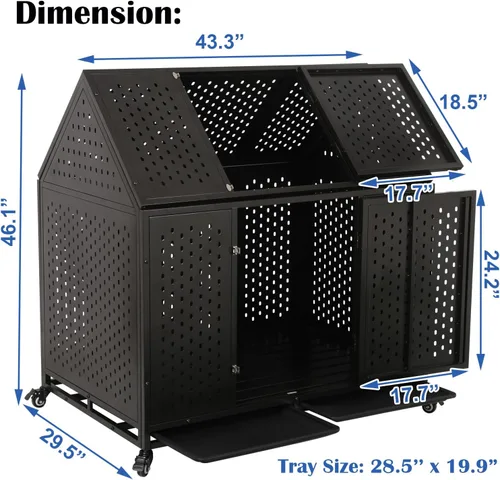 Miniatura 6 de Jaula indestructible para perros de 44 pulgadas, resistente y de alta ansiedad, a prueba de golpes, jaula de techo puntiaguda de metal para perros
