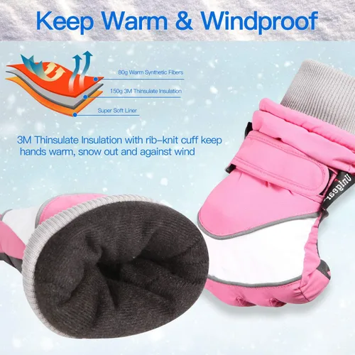 Miniatura 3 de Unigear Guantes de esquí para niños, impermeables, para invierno, clima frío, snowboard y snowboard, se adaptan tanto a niños como a niñas