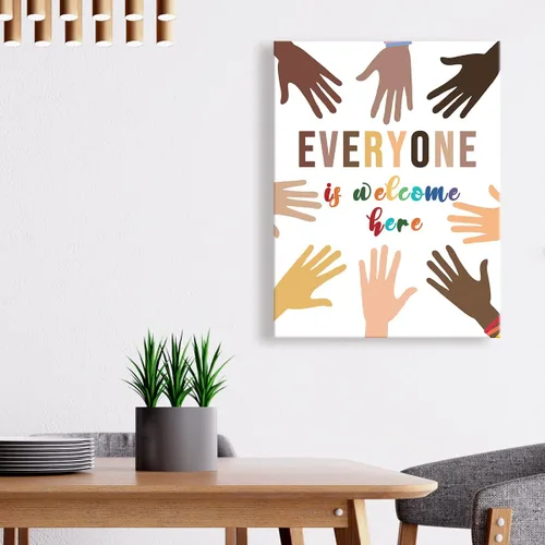 Miniatura 3 de Lienzo enmarcado con texto en inglés "Everyone Is Welcome Here", decoración de pared de diversidad multicultural para la escuela, aula, guardería