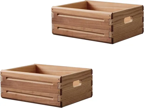 Miniatura 6 de Paquete de 1 Contenedor de Almacenamiento de Madera de 16"x12"x6.25". Caja Duradera de Madera Maciza Abierta con Asas. Cestas de Contenedor