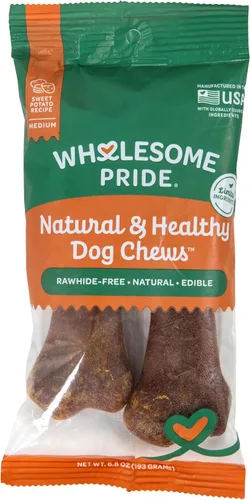 Miniatura 9 de Wholesome Pride Masticables naturales y saludables para perros, paquete de 2 unidades para perros medianos, sabor a tocino, fabricados