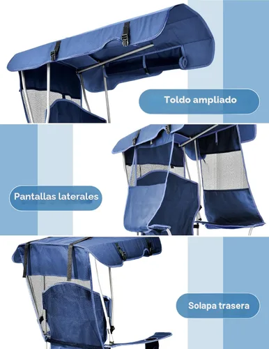 Miniatura 2 de Docusvect Silla de Playa con Toldo de Sombra, Silla de Camping Plegable con Toldo con Portavasos, Bolsillo Lateral para Campamento, Playa, Fiestas