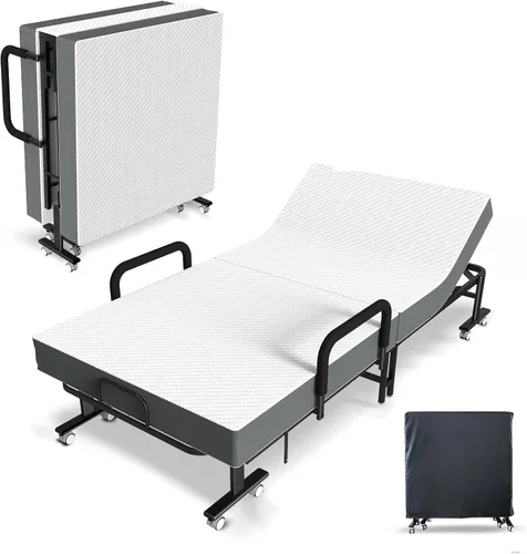 Cama plegable para invitados con colchón y respaldo ajustable de 6 posiciones para adultos, cama nido plegable de metal, siesta de oficina, descanso