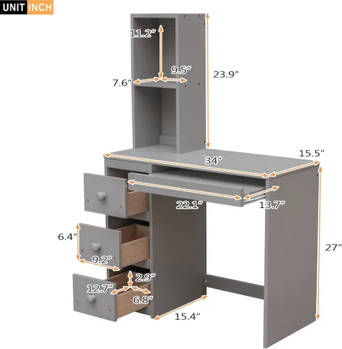 Miniatura 5 de Bellemave Cama alta con escritorio y escaleras, litera individual sobre cama individual con cajones de almacenamiento y estantes, camas altas