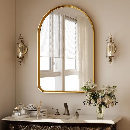 Miniatura 17 de Espejo de Baño con Arco, Espejo de Baño Arqueado de 20x30 pulgadas/Espejo de Tocador Montado en la Pared - Espejo de Pared con Marco de Metal Negro