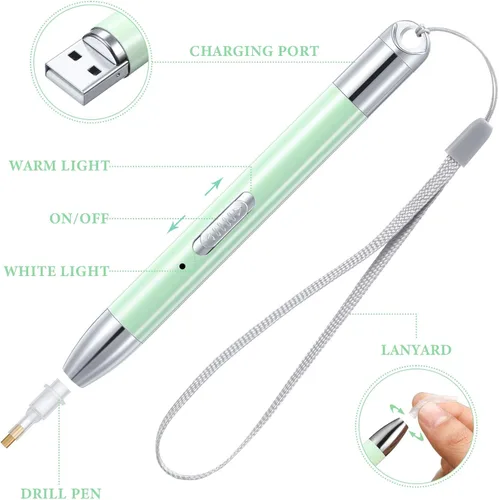 Miniatura 7 de Zonon 27 accesorios de arte con diamantes de imitación, incluye bolígrafo de pintura LED recargable por USB, 20 arcilla adhesiva, 5 puntas