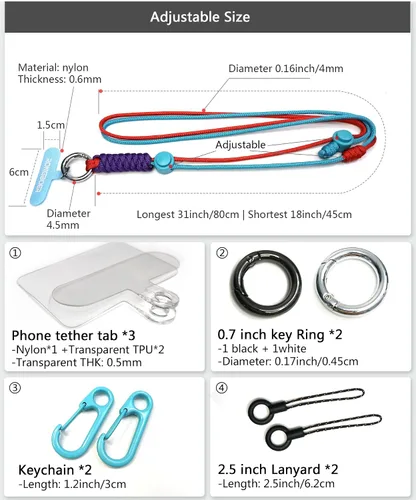 Miniatura 4 de Cordones para teléfono celular alrededor del cuello, cordón de muñeca para llaves, cordones para insignias de identificación, cordón ajustable