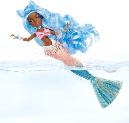 Miniatura 5 de MERMAZE MERMAIDZ Muñeca de sirena Shellnelle que cambia de color con atuendo y accesorios de diseñador, cabello elegante y cola esculpida, posable