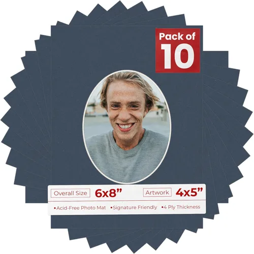Miniatura 63 de Alfombrilla de 6 x 8 pulgadas, corte biselado para fotos de 4 x 5 pulgadas, diseño ovalado de color gris medio, sin ácidos, mate para proteger tus