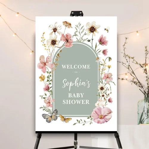 Miniatura 21 de Letrero personalizado de flores silvestres para baby shower, letrero de bienvenida para baby shower, decoración de fiesta de plástico con estacas