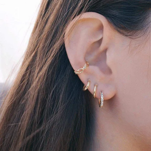 Miniatura 3 de Gacimy - Arracadas de mujer de oro de 14 quilates, aretes Huggie pequeños con broche para cartílago.