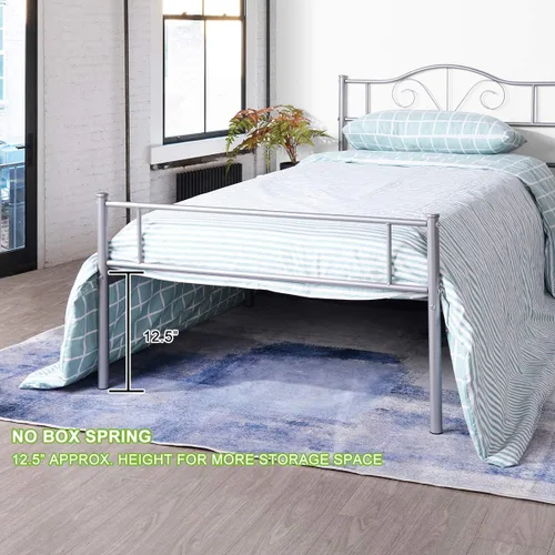 Miniatura 5 de Cabecero de cama de metal resistente para cama individual, estructura de acero, revestimiento de plata, estilo retro, sin necesidad de almacenamiento