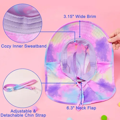 Miniatura 120 de Sombrero de sol para niños, protección UV, unicornio, verano, playa, jugar con ala ancha, solapa para el cuello para niñas y niños