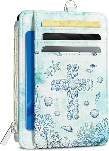 Miniatura 28 de Cartera delgada para mujer - Soporte para tarjetas de crédito con bloqueo RFID, cartera de piel sintética con ventana de identificación y bolsillo