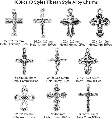 Miniatura 2 de LiQunSweet 100 dijes de cruz de religión de 10 estilos para hacer joyas, manualidades, accesorios Colgantes de religión cruzada_10 estilos