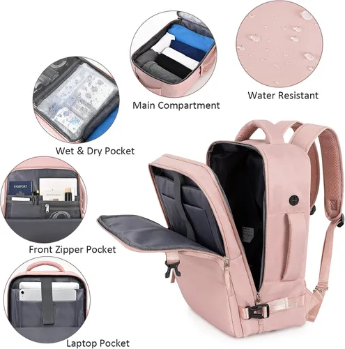 Miniatura 37 de Mochila de Viaje Snoffic para Mujer, Negro, 17 pulg.