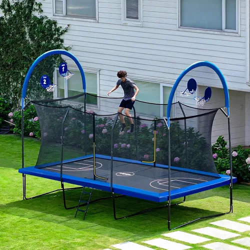 Miniatura 6 de Zupapa 1800LBS Weight Capacity Rectangle Trampoline 10x17FT 9X15FT 8X14FT Outdoor Square Gymnastics Trampolines for Kids Adults Long Large Bid Azul