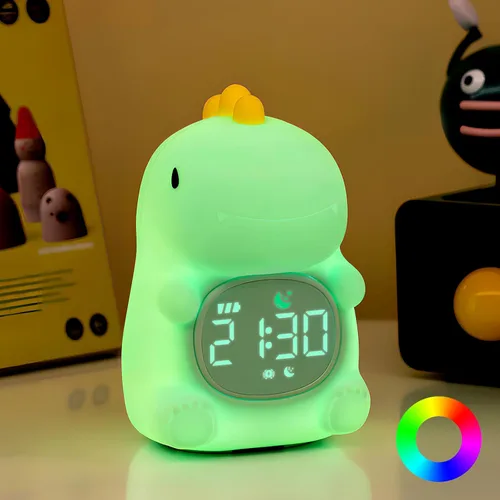 Miniatura 20 de Reloj despertador de conejo con luz nocturna para niños con entrenamiento del sueño y máquina de sonido, lámpara de silicona recargable