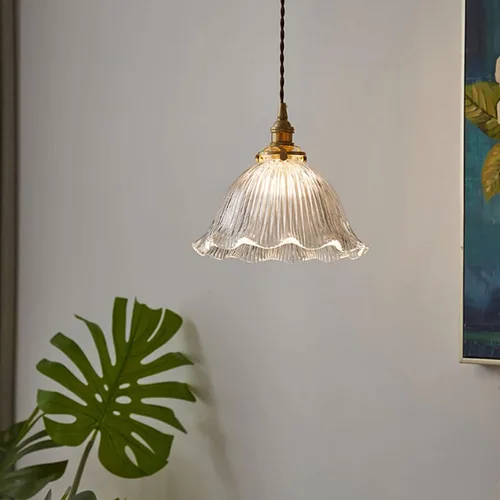Miniatura 3 de Elegante lámpara de cristal y latón E27 de altura ajustable para sala de estar, loft y pasillos