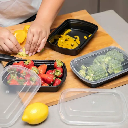 Miniatura 4 de Contenedor de preparación de comidas reutilizable con tapas [25 juegos] de 24 onzas. Recipientes de preparación de alimentos ideales, caja Bento