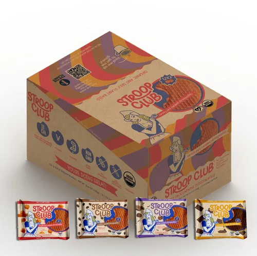 Stroop Club Caramel Delights Cookies | Waffles orgánicos y a base de plantas | Snacks saludables veganos Stroopwafels – Paquete de 12 x 2 gofres de