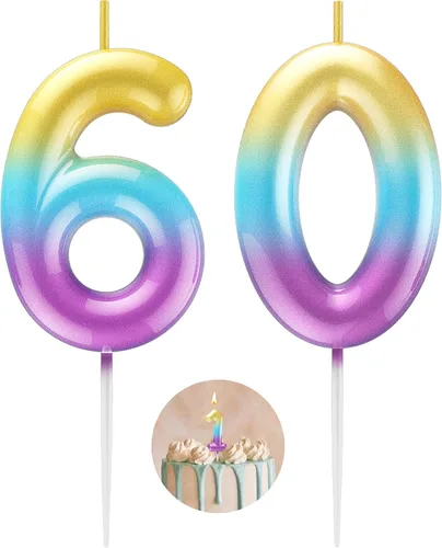 Miniatura 71 de Velas número 2 arcoíris con número 3D de feliz cumpleaños para decoración de fiesta de pastel de cumpleaños, suministros de celebración