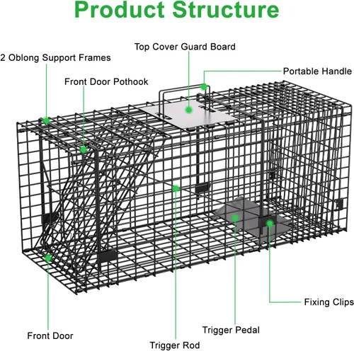 Miniatura 8 de Trampa para animales vivos VASALAID, 81 cm X 30 cm X 31.75 cm Captura y liberación, trampa humana plegable para interior y exterior para mapaches