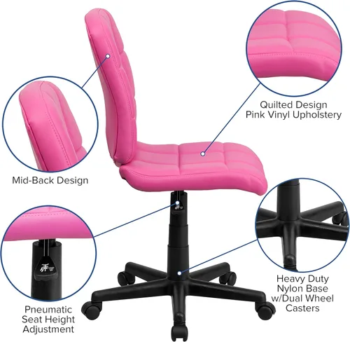 Miniatura 4 de Flash Furniture - Silla giratoria de respaldo medio de vinilo, acolchada, color negro Rosa