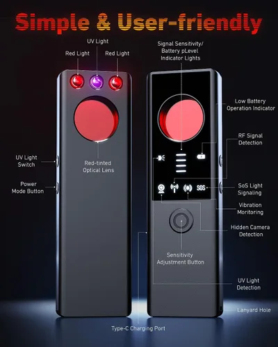 Miniatura 9 de Detectores de Cámaras Ocultas Anti-Espía - Rastreador GPS y Detector de Micrófonos 6 en 1, Escáner de Señal, Protector de Privacidad Recargable