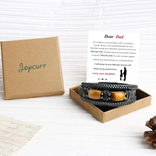 Miniatura 7 de Pulseras de cuero trenzado negro con ojo de tigre para hombre, hijo, nieto, novio, papá, marido, regalos para hombres, Navidad, cumpleaños, día