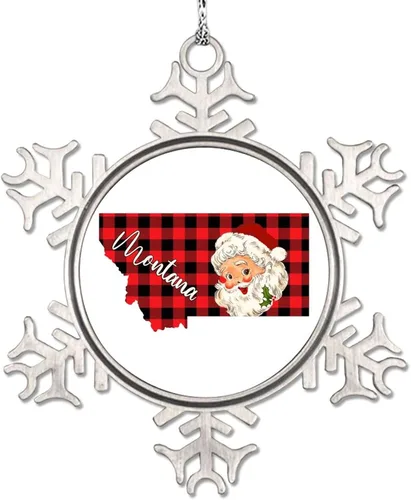 Montana - Adornos de copo de nieve de búfalo, mapa a cuadros, lindo Papá Noel, adornos de Navidad personalizados 2022, decoración de Navidad para