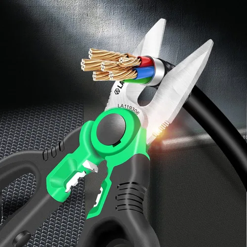 Miniatura 4 de LAOA Tijeras de electricista de acero inoxidable dentadas de 6 pulgadas con dientes antideslizantes fuertes ranuras de alambre Tijeras y funda