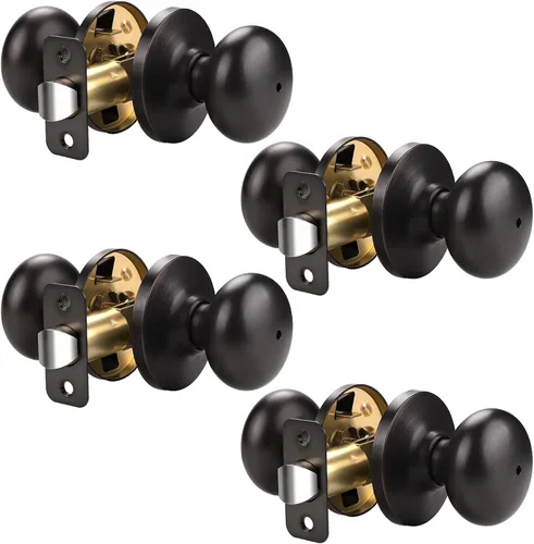 Miniatura 40 de KNOBWELL Paquete de 8 pomos de puerta de privacidad para baño y dormitorio, pomo de puerta negro mate con cerradura, cerradura de manija de puerta