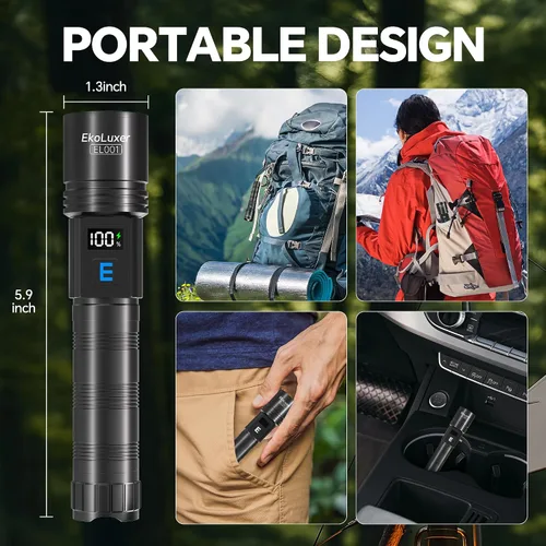 Miniatura 8 de Paquete de 3 linternas recargables de altos lúmenes, linterna súper brillante con pantalla digital LCD, linterna LED ajustable de 5 modos, linternas