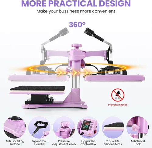 Miniatura 3 de AKEYDIY - Máquina de prensa de calor 8 en 1, máquina profesional de sublimación, 12" x 15", prensa giratoria para impresión de camisas