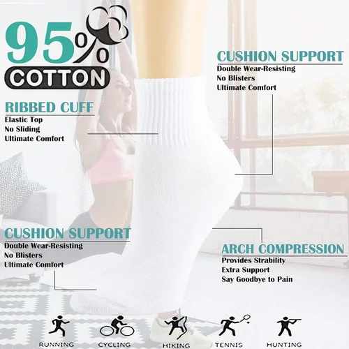 Miniatura 2 de NevEND Paquete de 6 calcetines deportivos de algodón para mujer con acolchado grueso y transpirable, Blanco