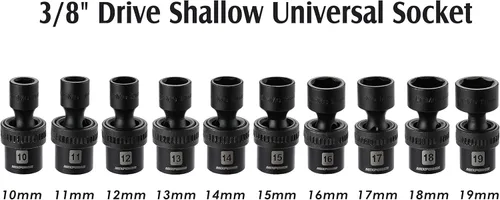 Miniatura 2 de MIXPOWER Juego de 10 piezas de llaves vaso universales de impacto poco profundo de 3/8", métrico, 10-19mm, llave de giro con oscilación flexible