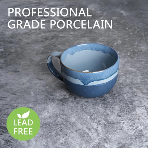 Miniatura 3 de Bosmarlin Taza de café de cerámica extragrande, 23 onzas, apta para microondas y lavavajillas, taza de té grande de gran tamaño para oficina y Azul