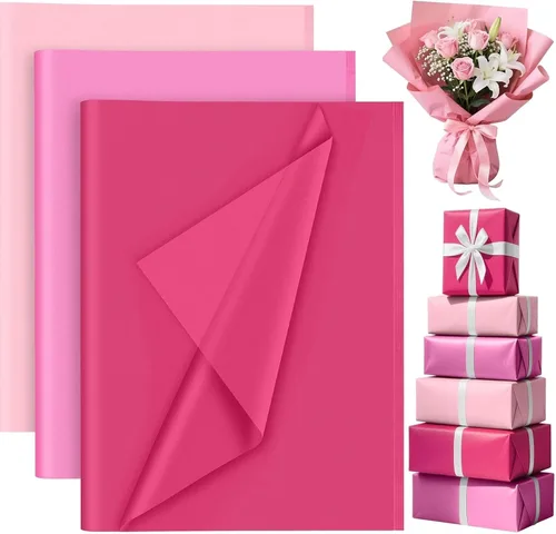 PLULON 90 hojas de papel de seda rosa para bolsas de regalo, papel de regalo de colores a granel para manualidades, embalaje de cumpleaños, baby