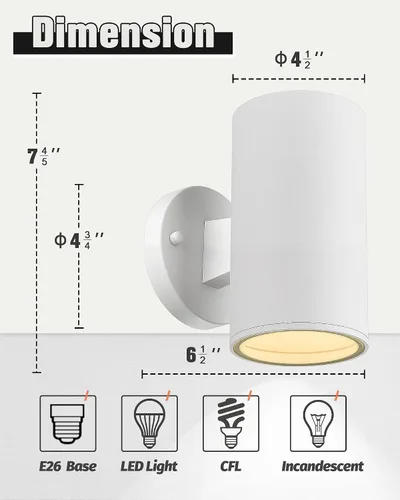 Miniatura 3 de Ken & Ricky Lámpara de pared para exteriores, aplique de pared exterior, accesorios de pared blanca exterior con cubierta de vidrio templado