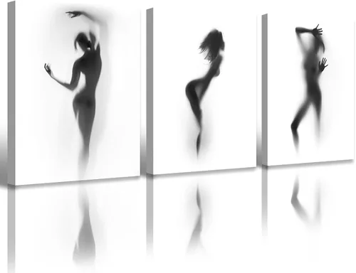 Miniatura 7 de Arte de pared para decoración de baño, 3 piezas, arte de pared en blanco y negro, pósteres sexys, impresión en lienzo, pintura de silueta nebulosa
