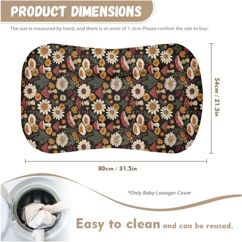 Miniatura 5 de Funda para tumbona de bebé floral de hongos bohemios y funda de almohada de lactancia, 2 piezas, ovalada, reloj de arena, rectangular, para moisés